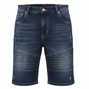 SP Essentials Men's Moto Style Denim Jean Shorts Slim Fit Distressed Size 32